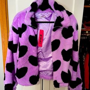 Fuzzy teddy bear coat jacket Purple Hearts